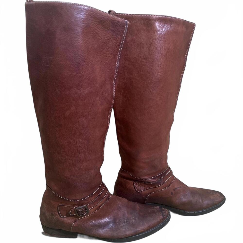 J Crew Vintage Rustic Brown Leather Buckle Riding Boots Womens Size 9